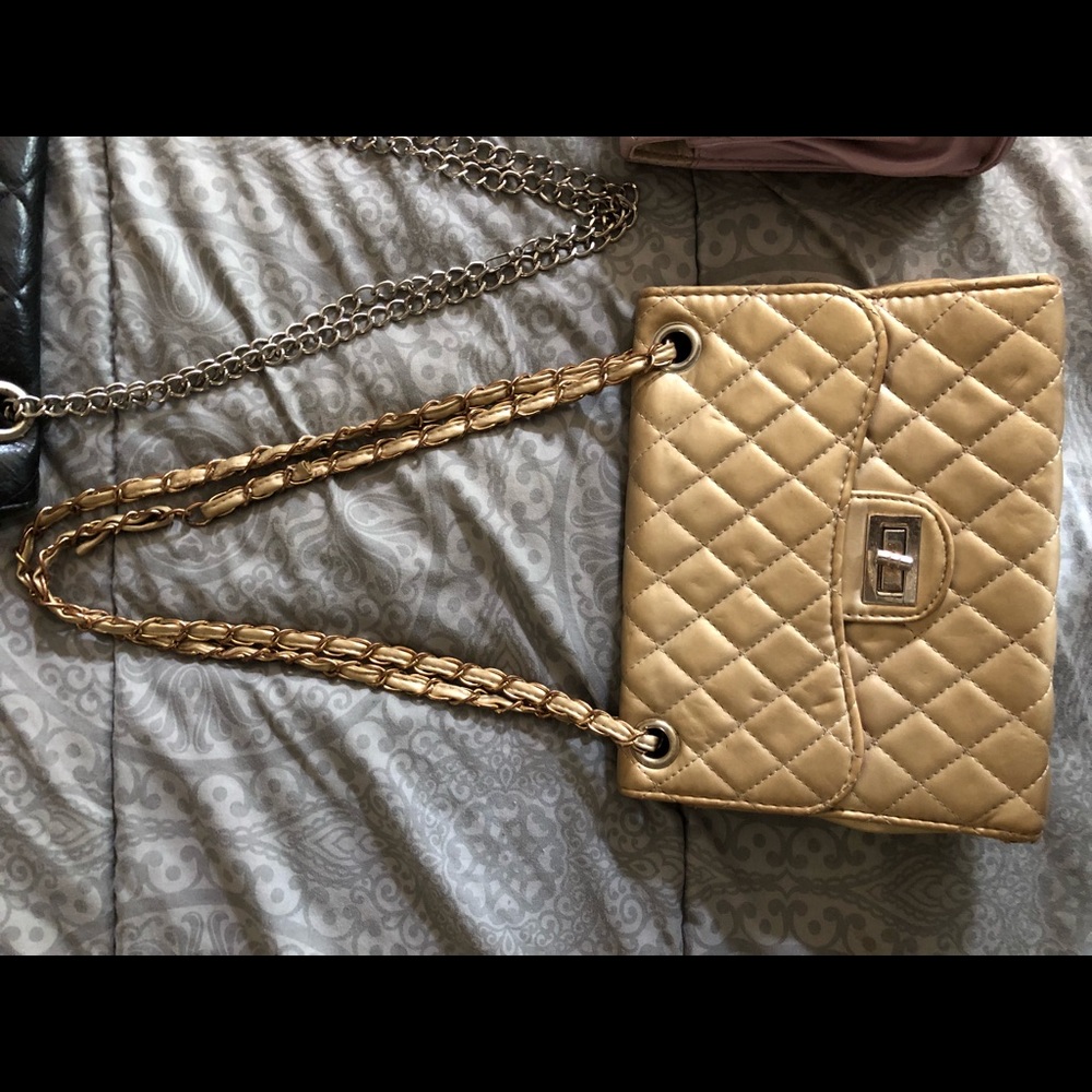 Bundle 3 Gold Black Purple Quilted Chain Crossbody - Picture 3 of 8